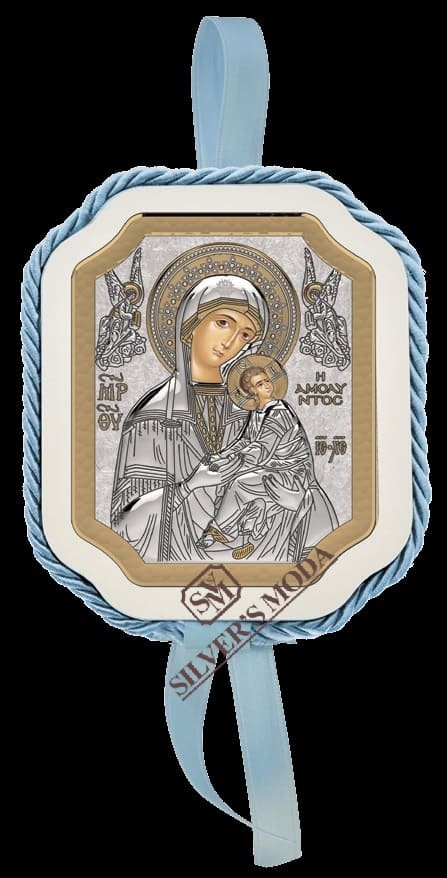 φυλαχτά ασημένια εικόνες κούνιας, Παναγία Αμόλυντος-silver holy kids icon amolystos