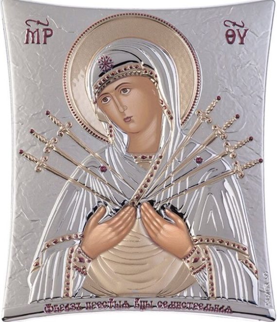 Παναγία επτάσπαθη ασημένια εικόνα - Virgin Mary Semistrenaya holy silver icon