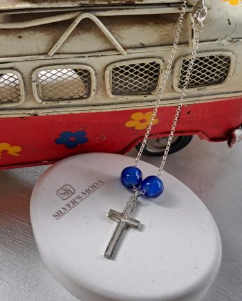 Κρεμαστό Γούρι με Σταυρό και δύο χάντρες μπλε